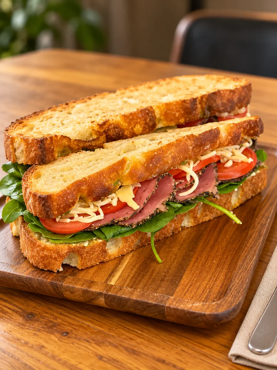 A toasted savoury sandwich from the all day menu